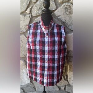 Baxter & Wells Vest XL Red  48"Plaid Quilted‎ Snap Front Pockets Excellent